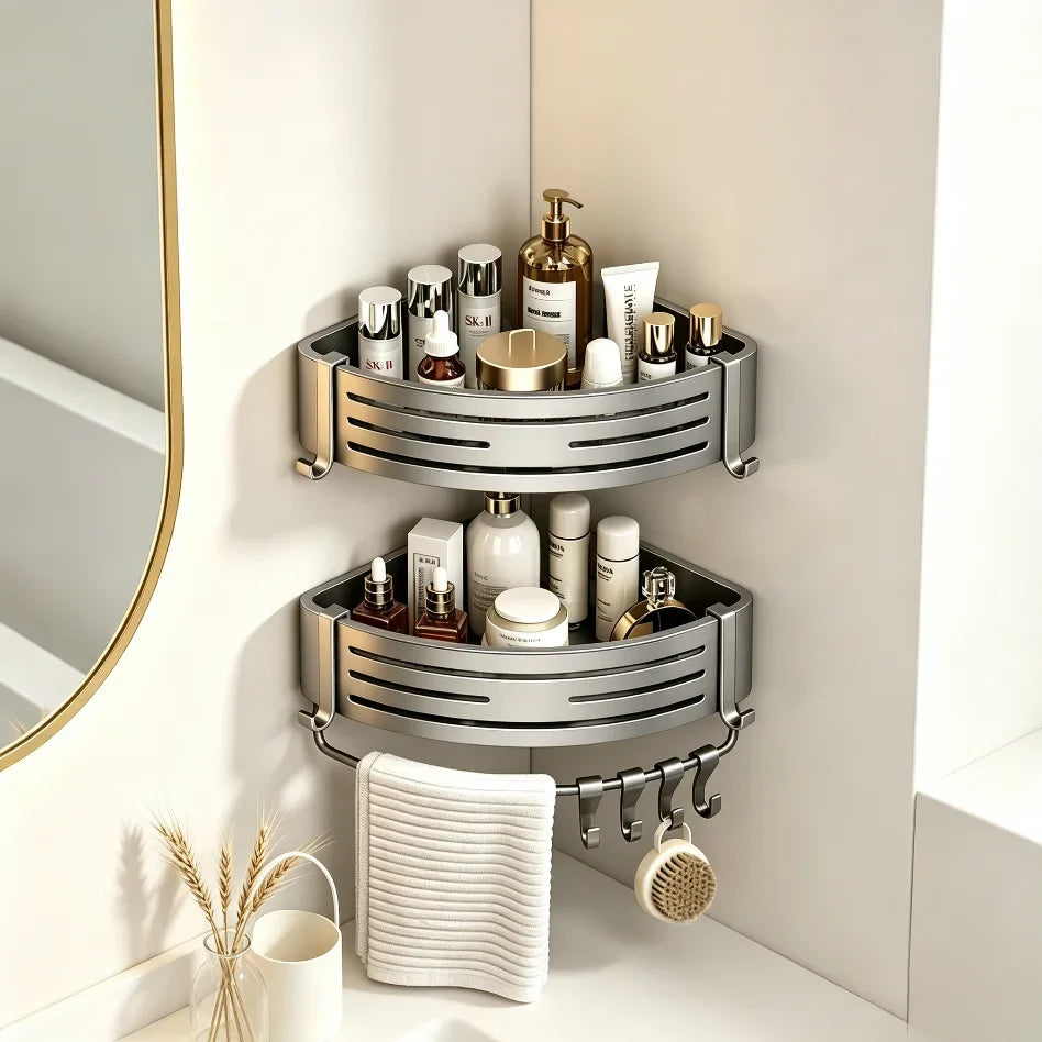 No-Drill Bathroom Corner Shelf | Suction Cup Shampoo Holder