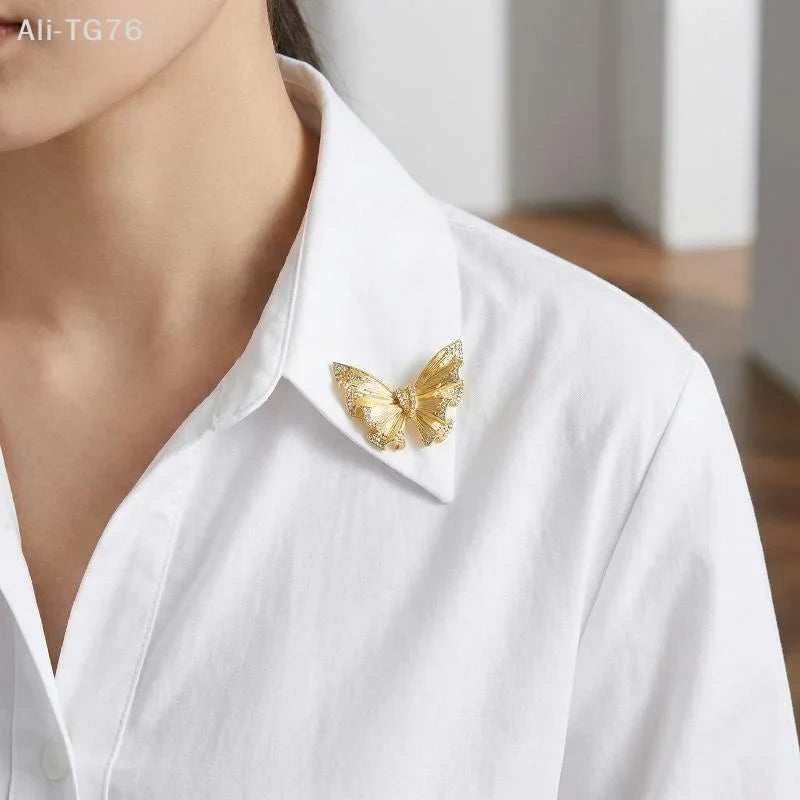 French Retro Gold Butterfly Jasmine Brooch – Unisex Elegant Pin