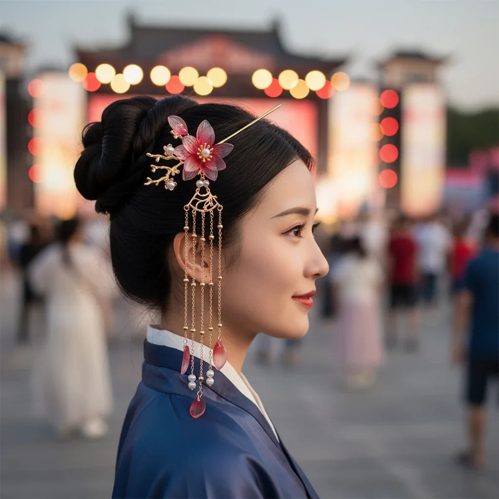 Retro Floral Tassel Hairpin Set | Hanfu Hair Accessory for Women
