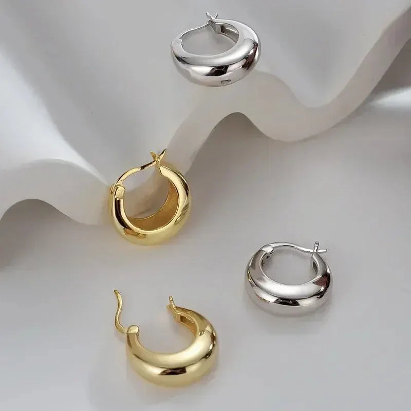 925 Sterling Silver Korean Geometric Hoop Earrings for Women