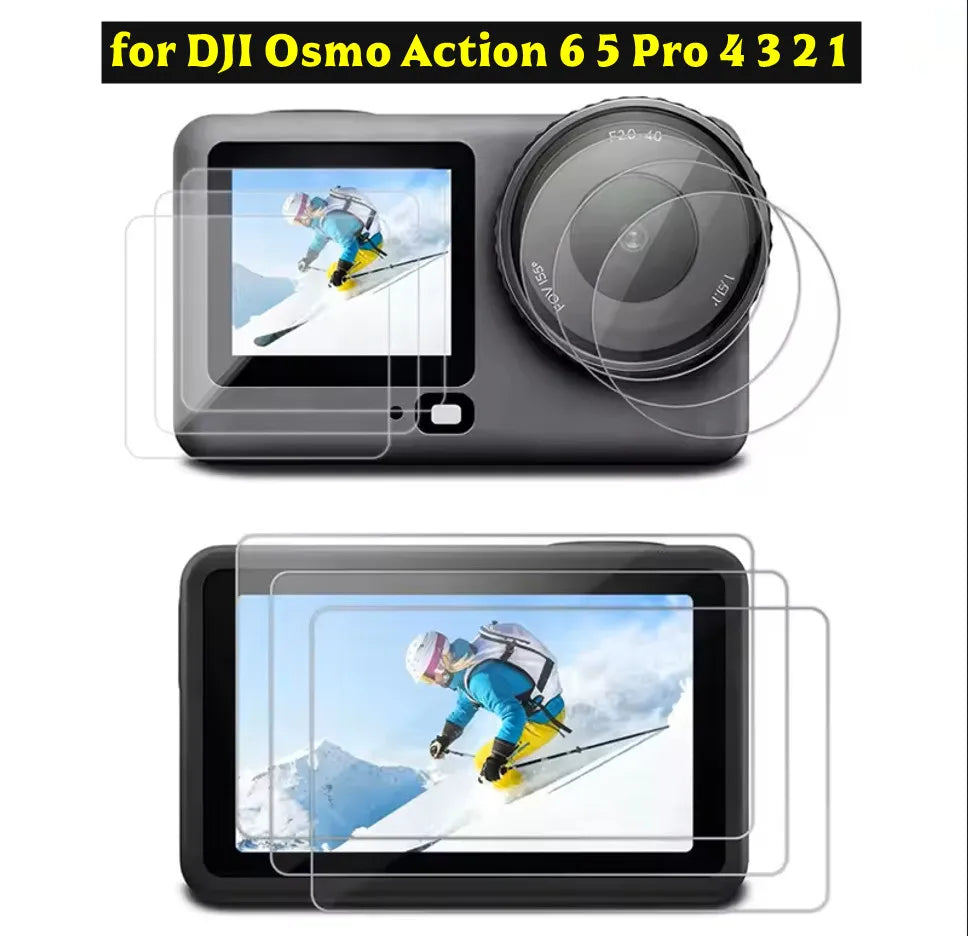 9H Tempered Glass Screen Protector for DJI Osmo Action 1–6 (2 Sets)