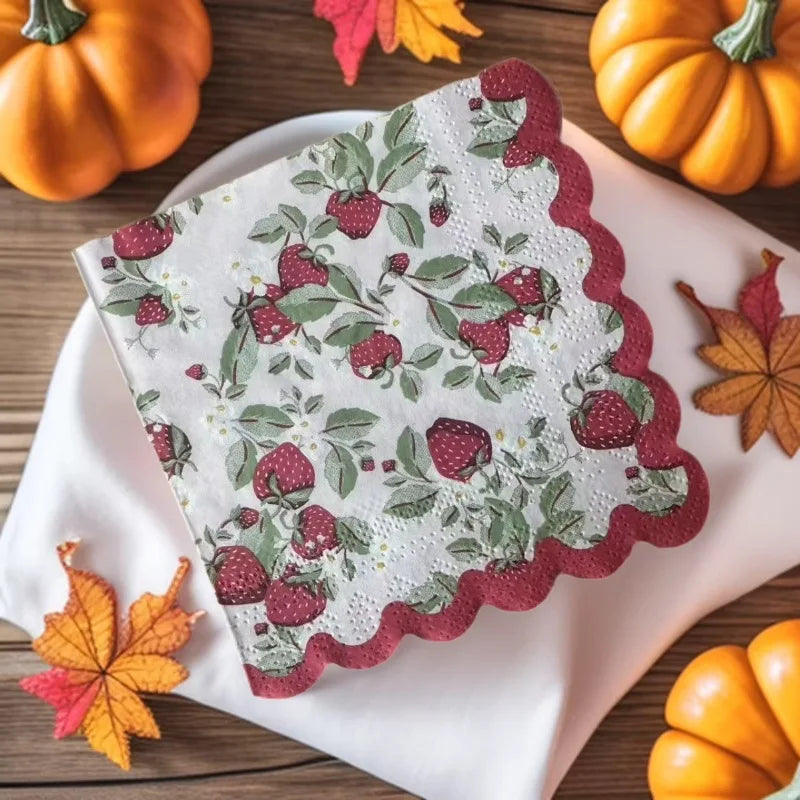 Strawberry Red Paper Napkins – Scalloped Edge 25x25cm Party