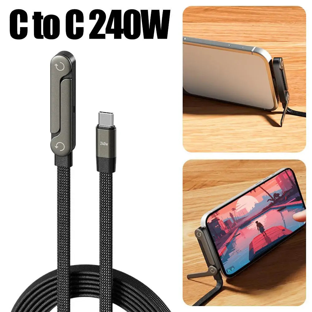 240W USB-C Fast Charge Cable with Stand & 90° Angle Connector