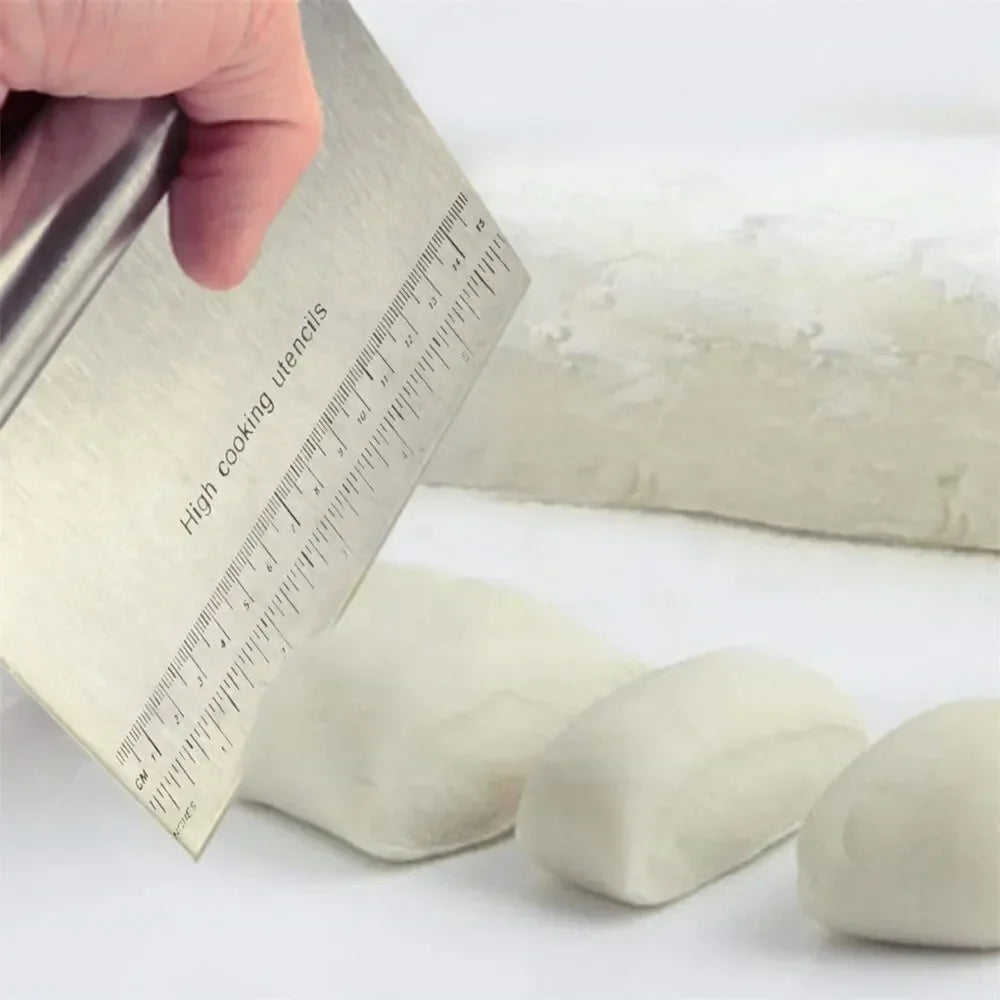 Stainless Steel Dough Scraper & Pizza Cutter with Measuring Scale