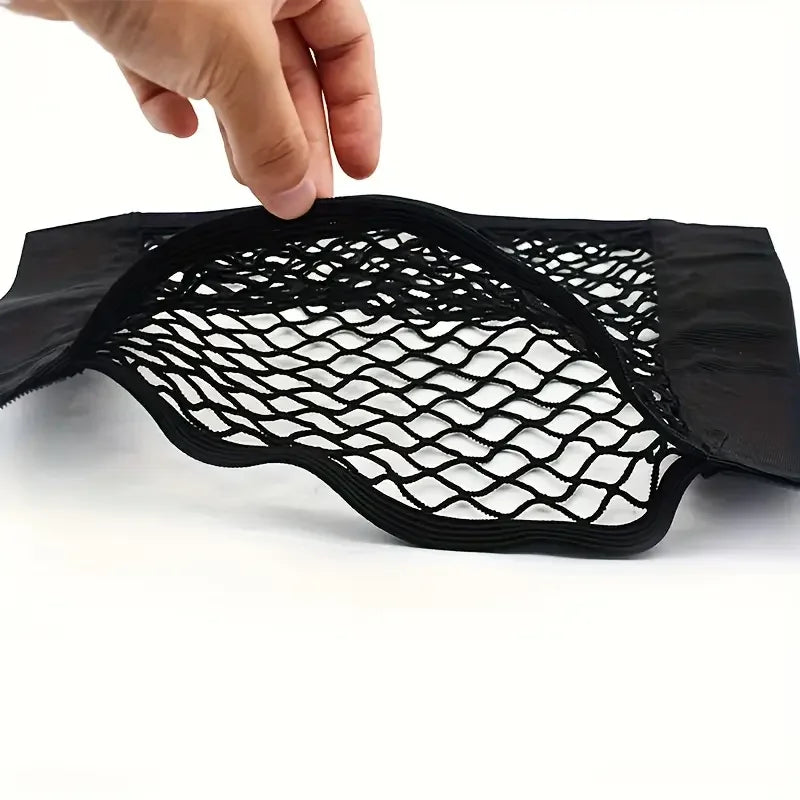 Black Mesh Car Trunk Organizer – Double-Layer Storage Box