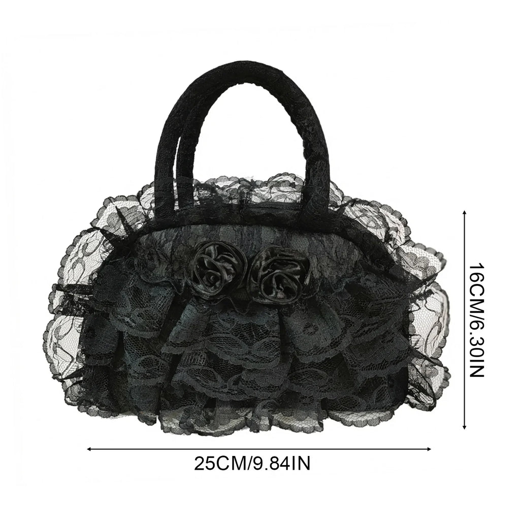 Women's Retro Vintage Handbag with Lace Ruffle Trim