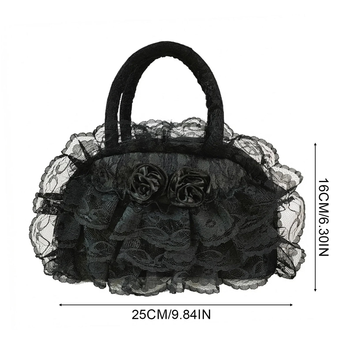 Women's Retro Vintage Handbag with Lace Ruffle Trim