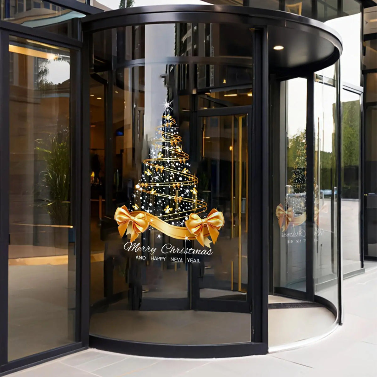 Christmas Window Clings 25 59x17 Mural Pvc Double-sided Golden Tree