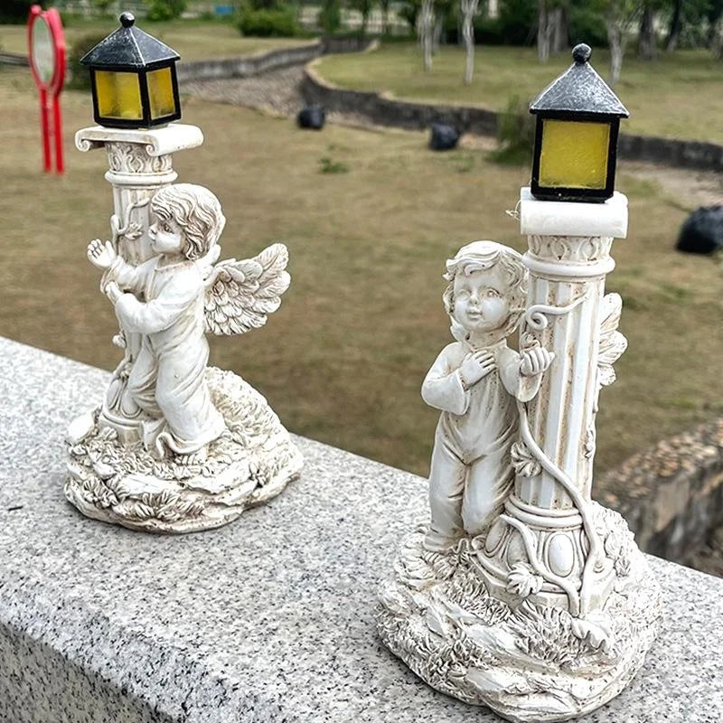 Solar Angel Garden Lamp – European Roman Column Resin Sculpture