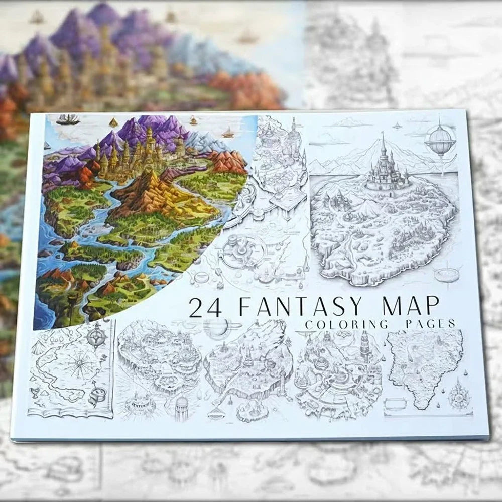 A4 Fantasy Map Coloring Book Adult Stress Relief Drawing Graffiti