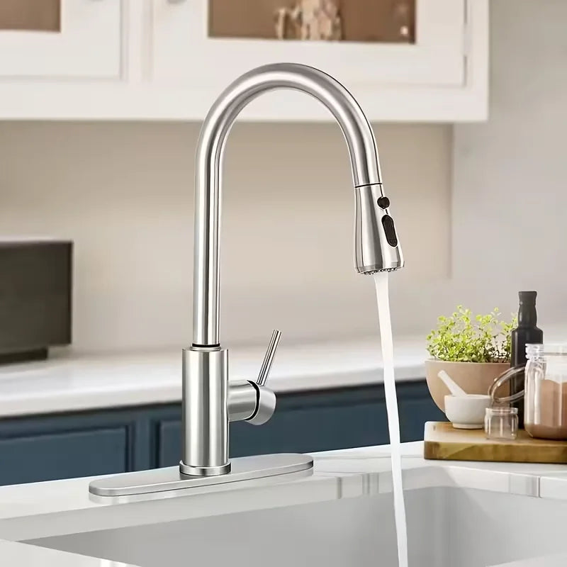Pull-Down Kitchen Faucet Single Handle High Arc Brushed Nickel