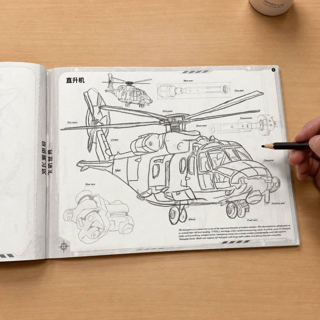 Aircraft Sketch Tracing Book 72 Pages Fighter Jet Helicopter Line
