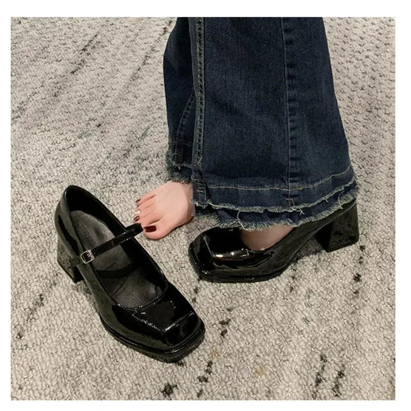 Women's Mary Jane Square Heel Pumps – Vintage Buckle Sandals