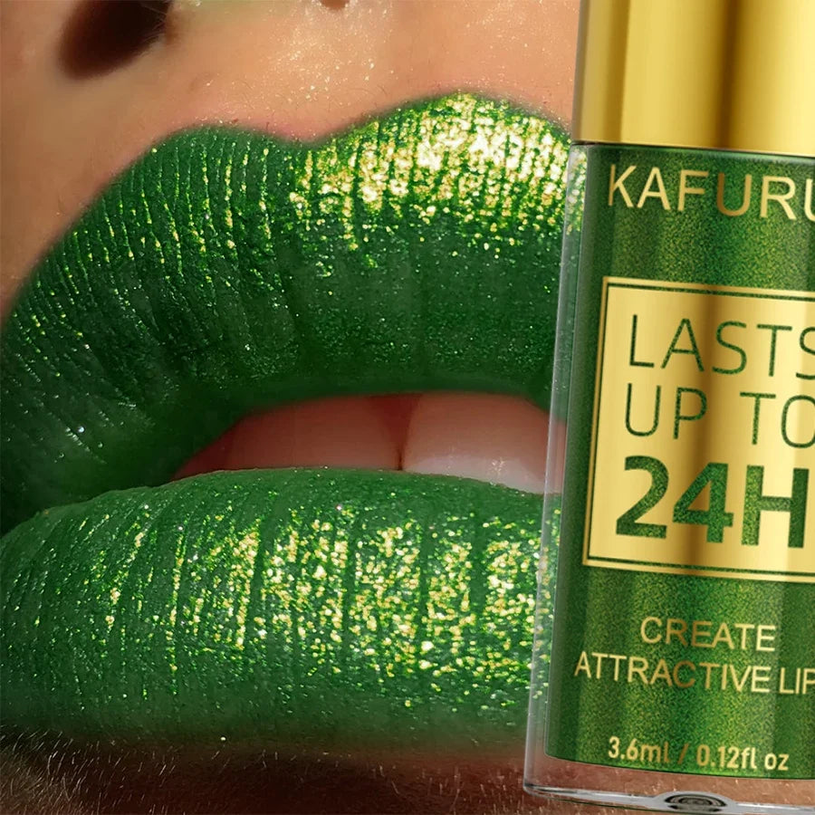 KAFURUX Green Glitter Lip Gloss – Metallic Liquid Lipstick
