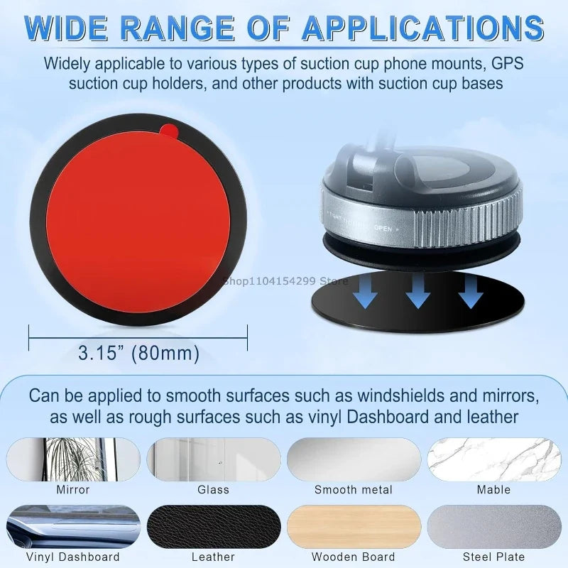 Universal Self-Adhesive Suction Cup Base for Car Dashboard Mounts