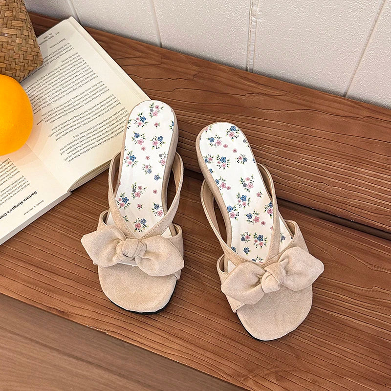Women's Floral Butterfly-Knot Wedge Slides | Summer Dress Slippers