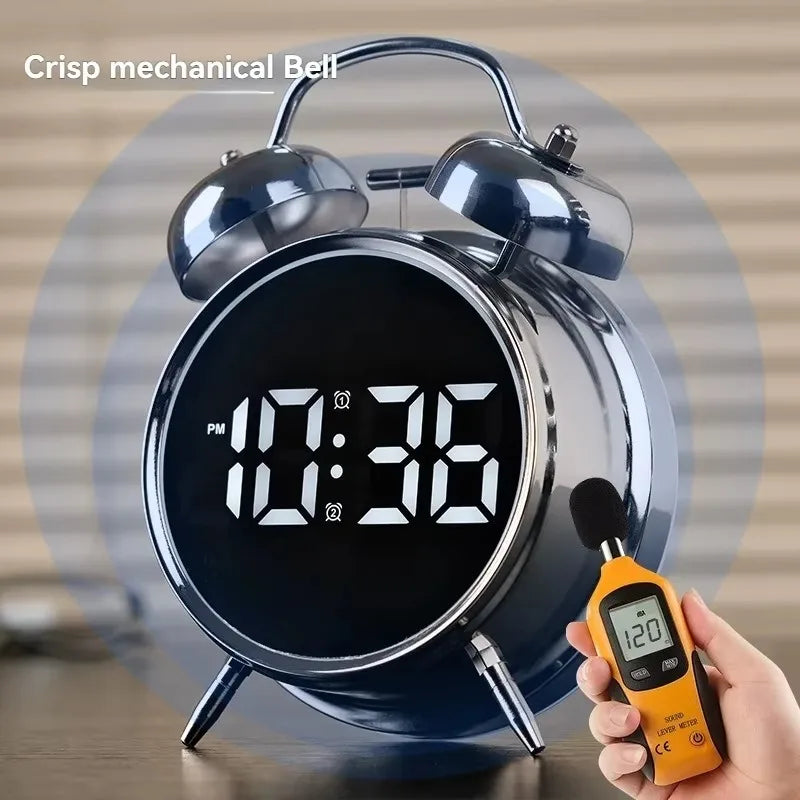 Dual Bell Digital Alarm Clock – LED Display, Metal, Kids & Adults