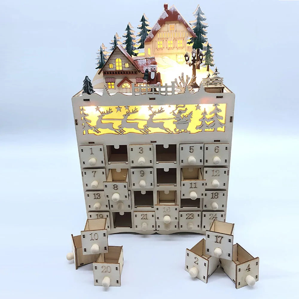 Wooden 24-Day LED Christmas Countdown Calendar Decor