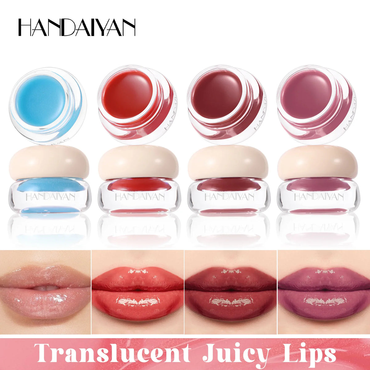 4-Color Jelly Lip Gloss – Mirror Shine, Pearl Glow & Non-Sticky