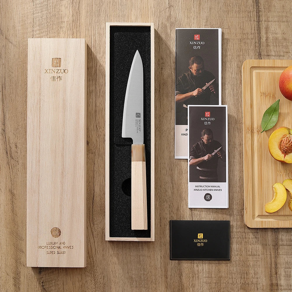 XINZUO 5.28" Aogami No.2 Steel Utility Knife – Maple Buffalo Horn