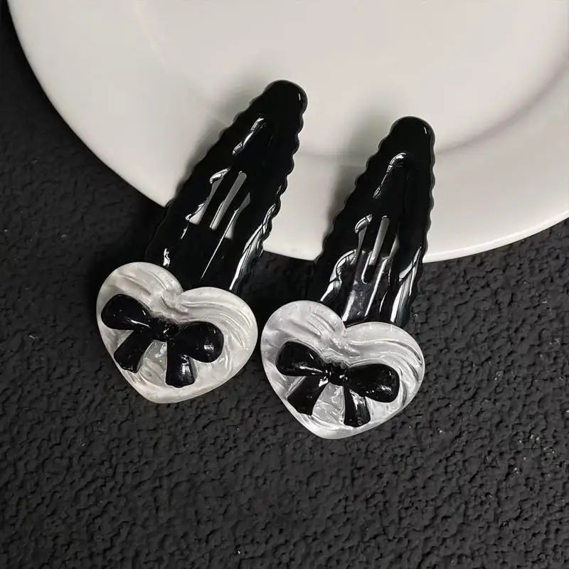 Heart Bowknot BB Hair Clips – Wavy Side Clips for Girls 2/6 Pcs