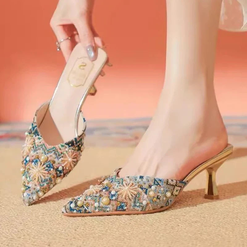 Women's Rhinestone High Heel Slippers – Bridal Wedding Shoes