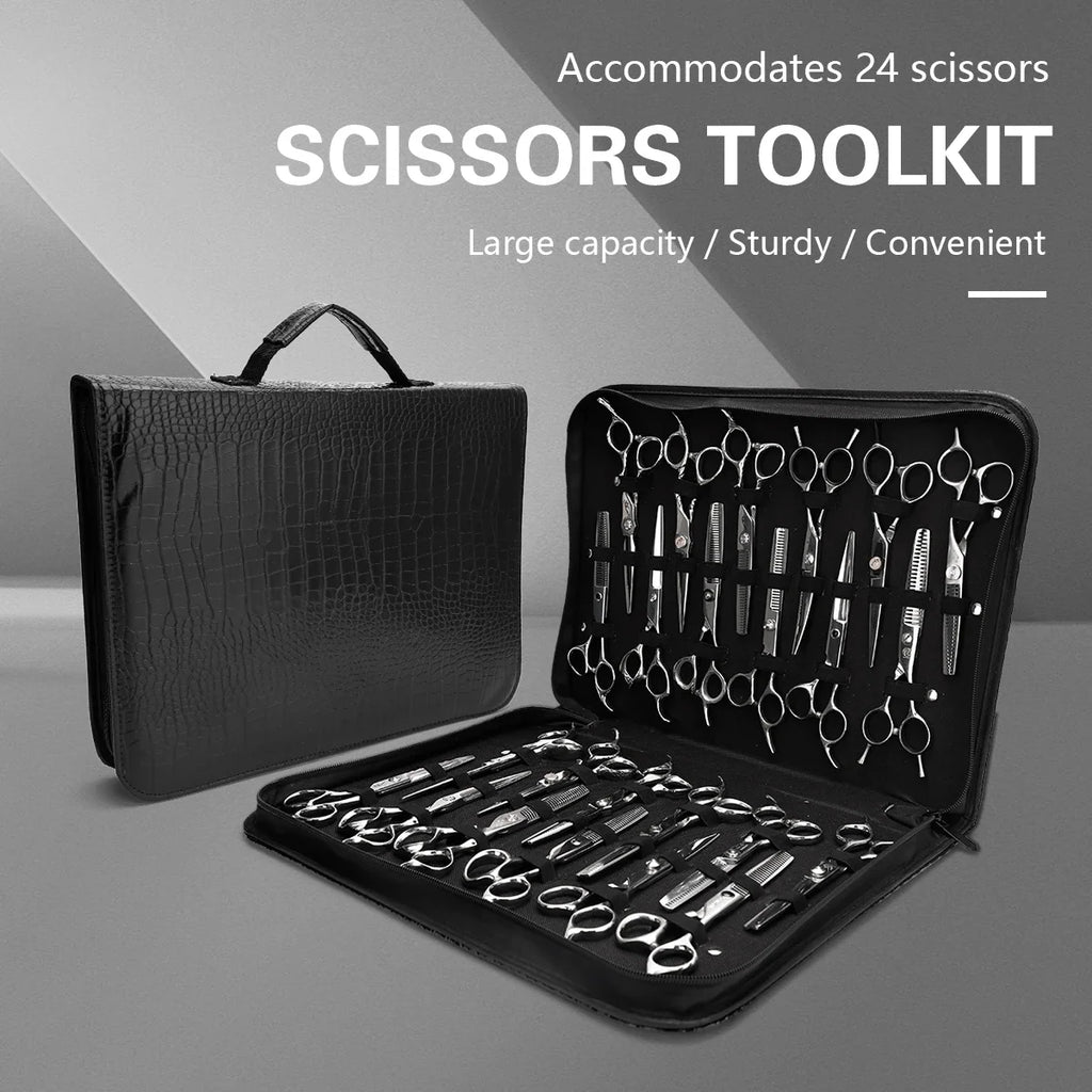 Leather Barber Scissor Bag – Large Capacity Salon Tool Organizer