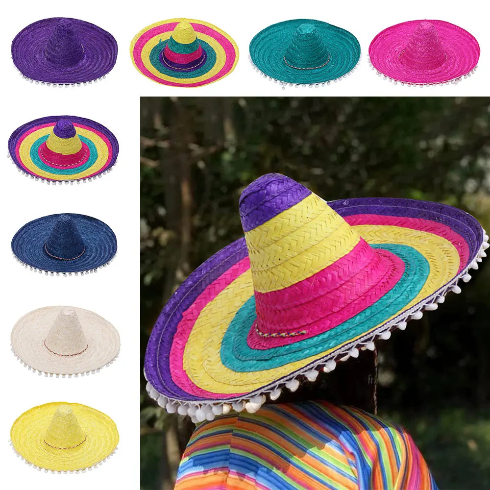 Colorful Wide Brim Straw Sombrero – Unisex Party Sun Hat