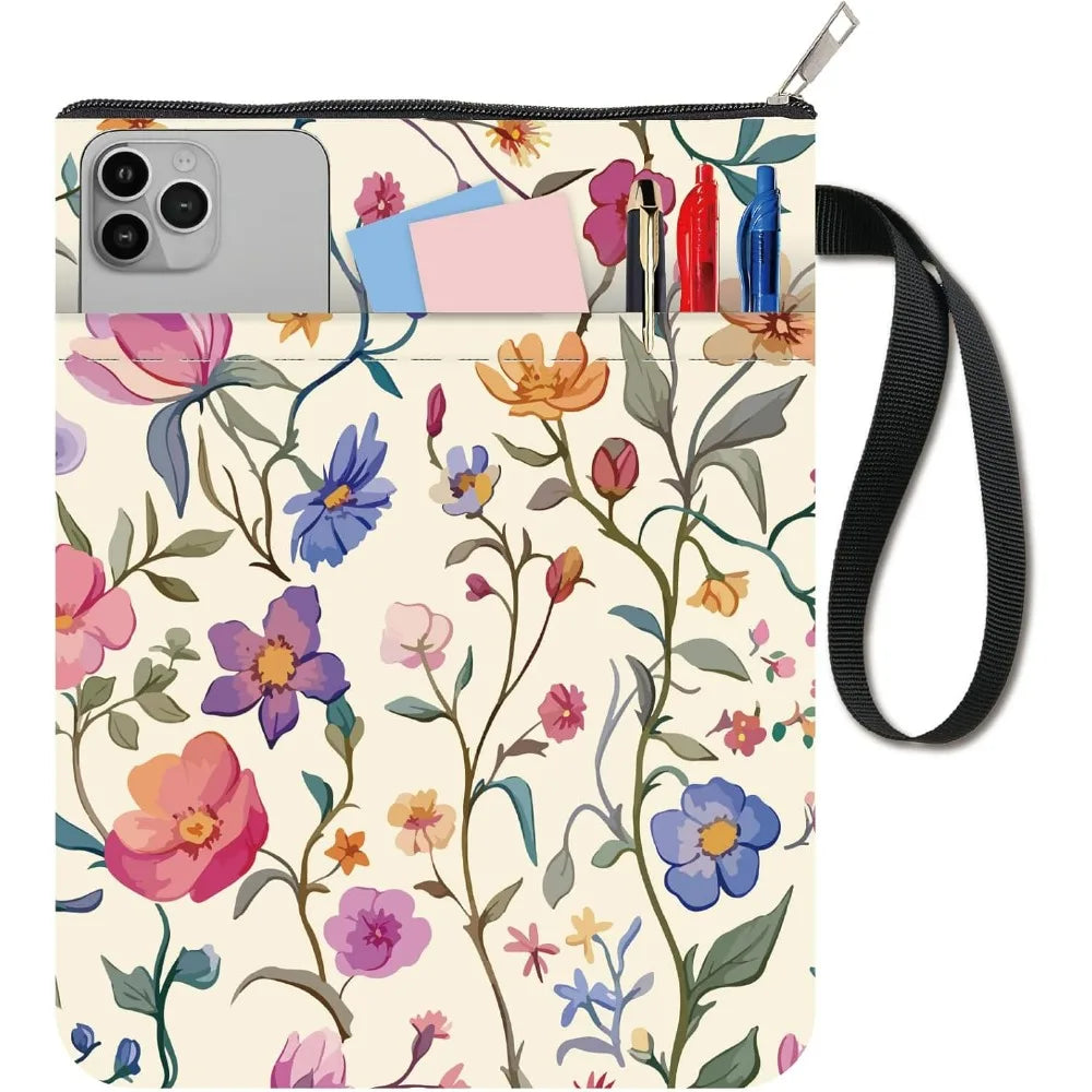 Flower Book Sleeve – Washable Fabric Cover with Zipper & Pocket