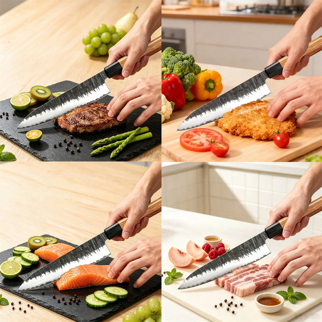 Hand Forged Japanese Chef Knife – Clad Steel Sushi Slicer