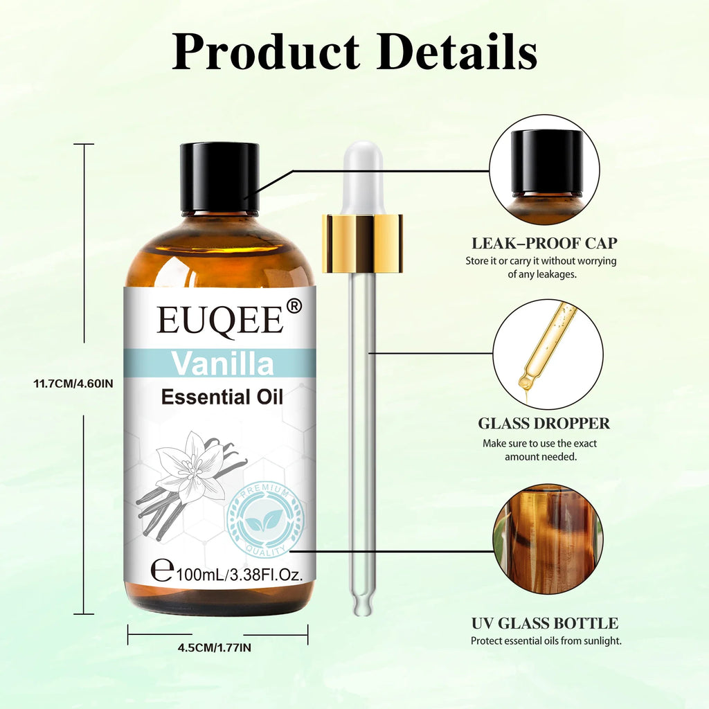 EUQEE 100ml Essential Oils – Lavender, Vanilla, Lemon & Cinnamon