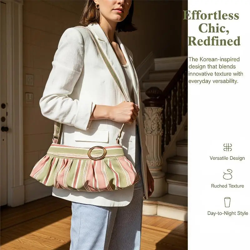 Women's Y2K Striped Ruched Underarm Shoulder Bag | Vintage Tote