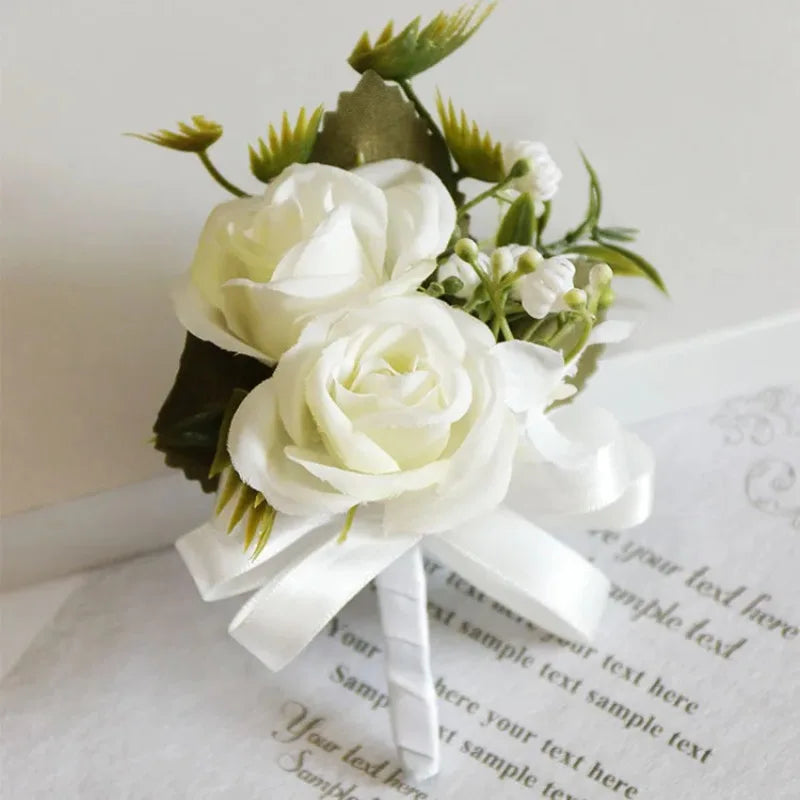 Meldel Corsage Men Wedding Rustic Boutonniere White Bridal Wrist