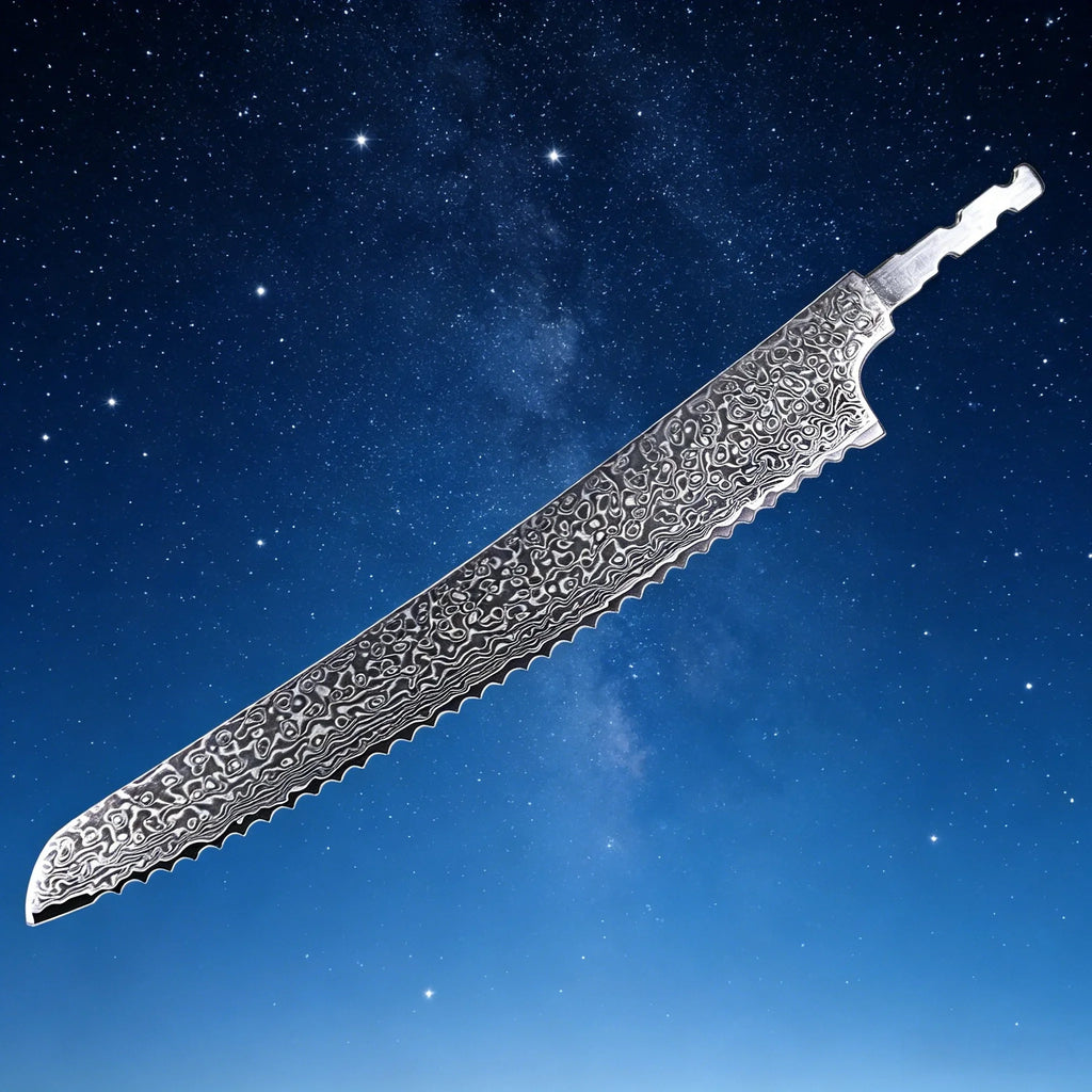 Damascus Steel Bread Knife Blank Blade – DIY Hand Forged