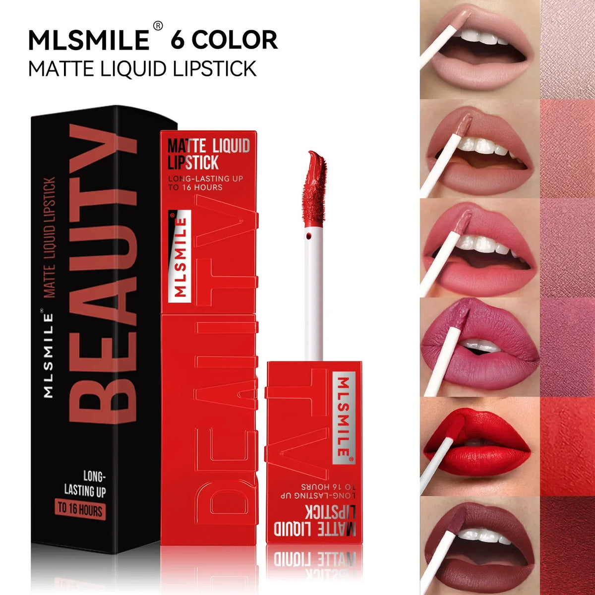 MLSMILE 6-Color Liquid Matte Lipstick – Velvet Satin Gloss