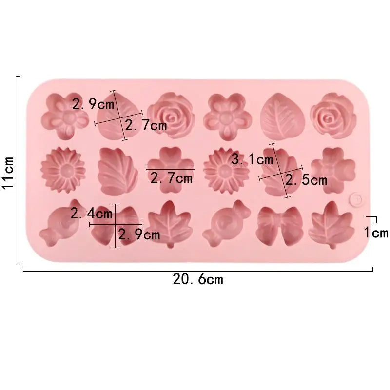 18-Hole 3D Silicone Baking Mold – Flower, Leaf & Candy Shapes