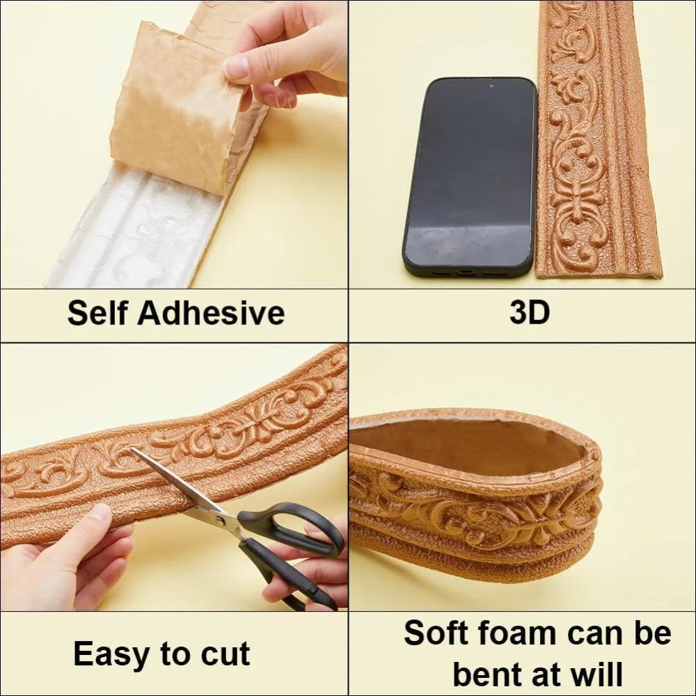 3D Peel & Stick Foam Wall Trim 82.5" – Brown Molding Border