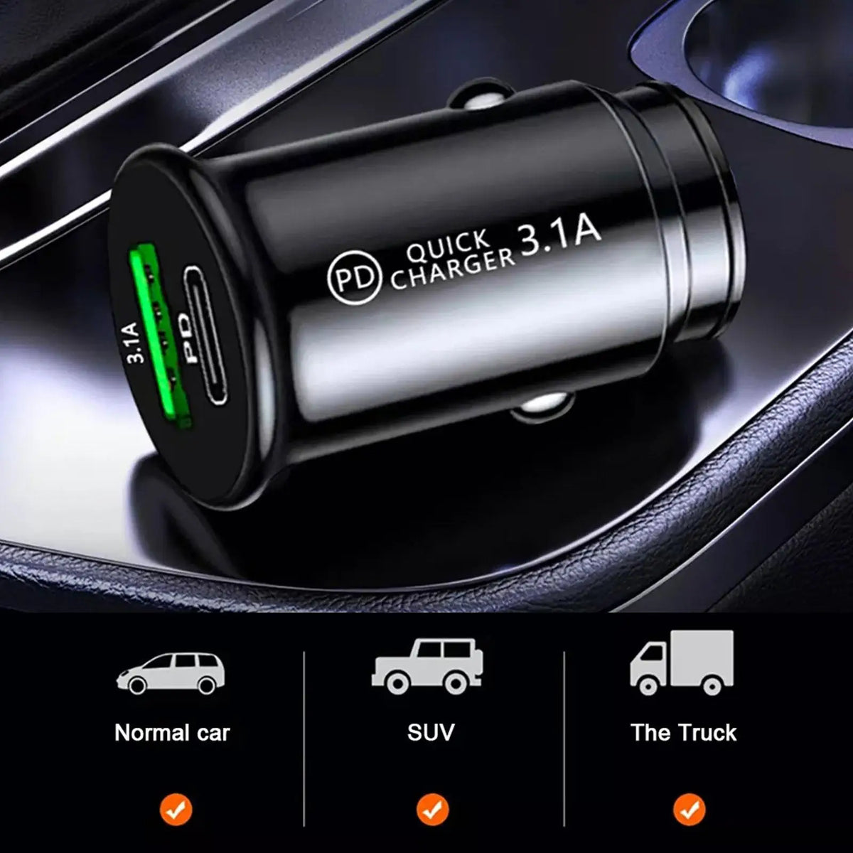 USB-C PD & QC 3.0 Fast Car Charger – Dual Port 20W Adapter