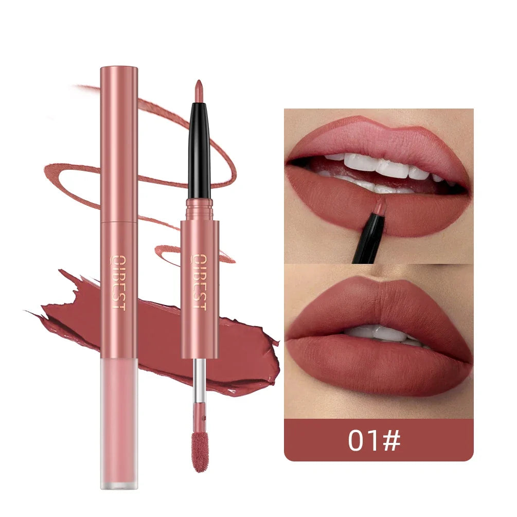 QiBest 2-in-1 Lip Liner & Gloss Pen – 6 Colors, Matte