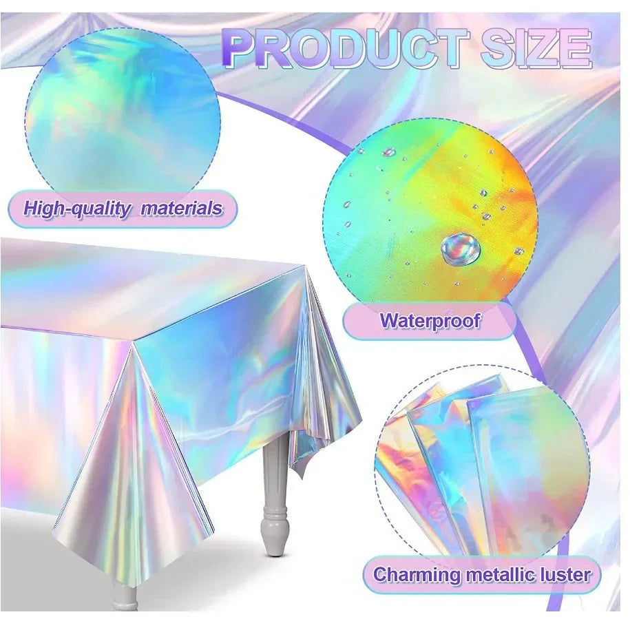 Iridescent Holographic Party Tablecloth 137x274cm | Waterproof