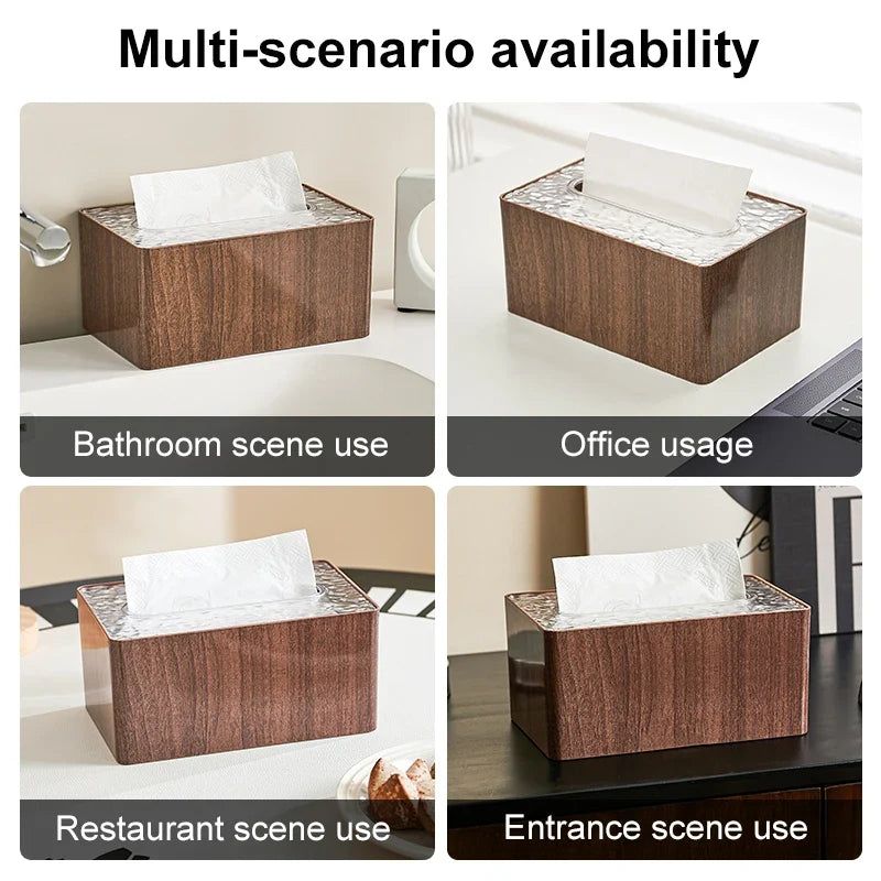Wood Grain Tissue Box Cover Acrylic Lid Rectangle Living Room