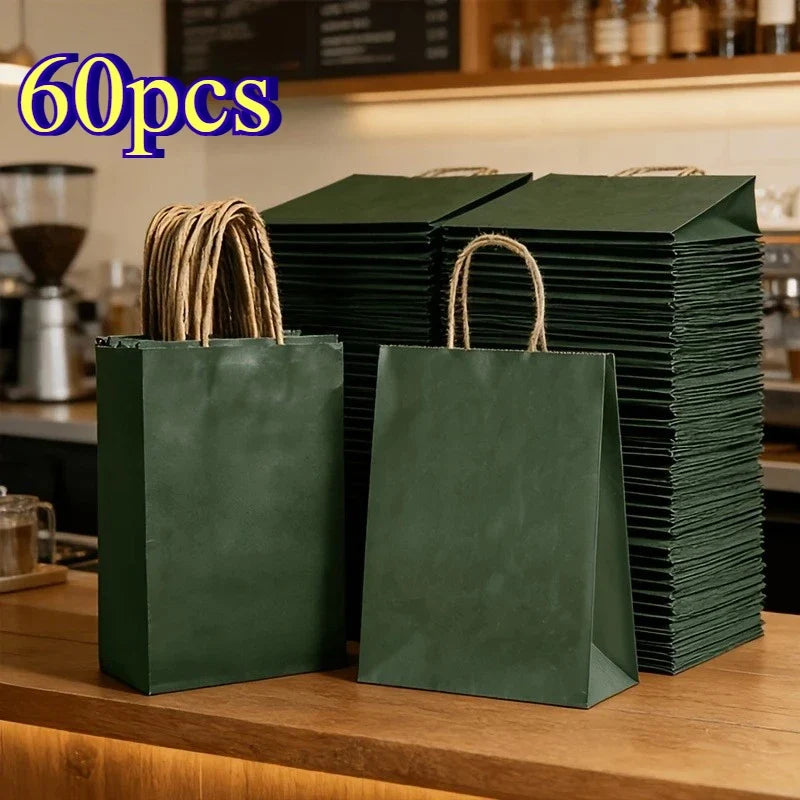 60-Pack Kraft Paper Gift Bags with Handles – Foldable & Reusable