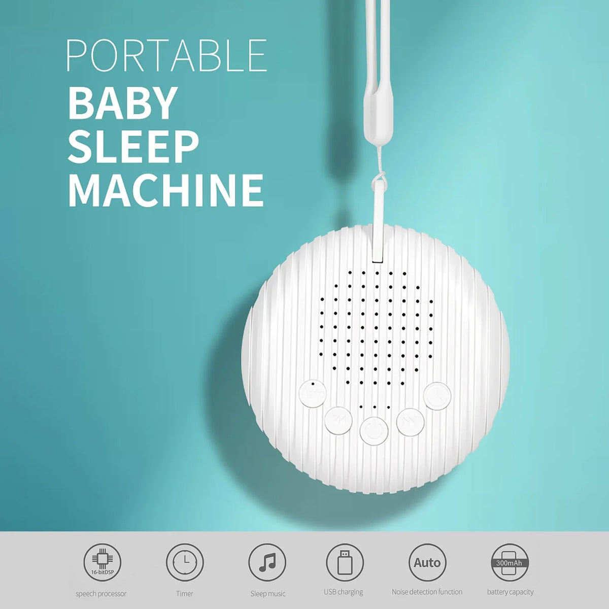 Portable Baby White Noise Sleep Machine | 10 Sounds, USB Charge