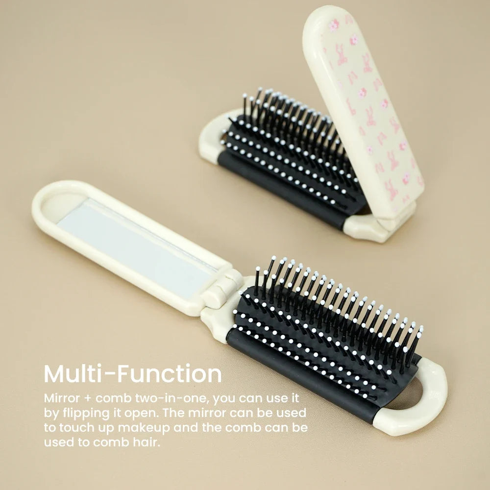 Foldable Air Cushion Comb with Mirror – Portable Travel Mini Comb