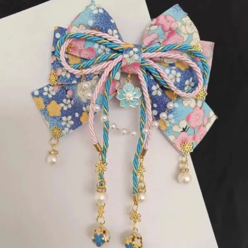 Japanese Girl Stamping Cherry Blossom Bow Hair Accessory Lolita