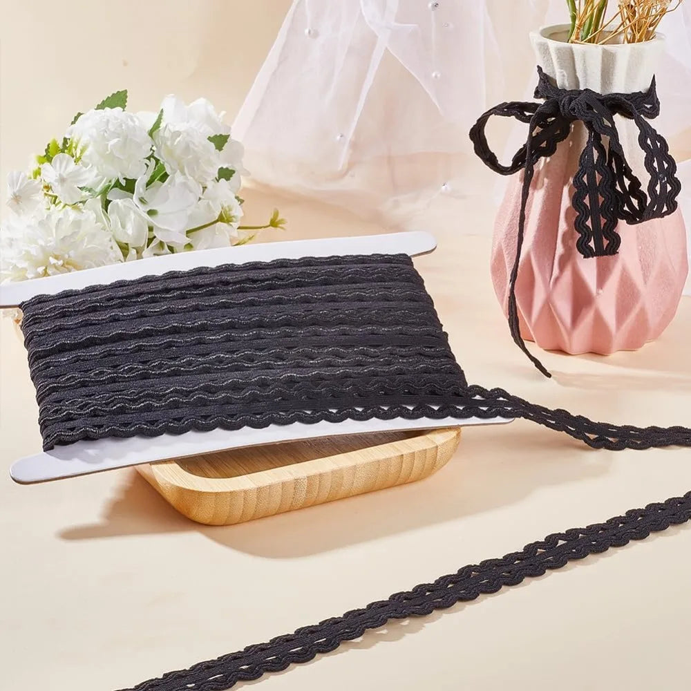 10M Wavy Elastic Ribbon Trim 20mm Black – Nylon Sewing Cord