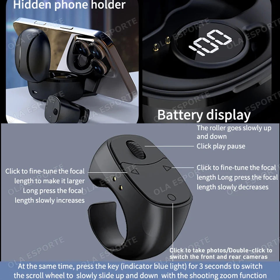 JX-12 Bluetooth Ring Remote – Selfie, Page Turner & Scroller
