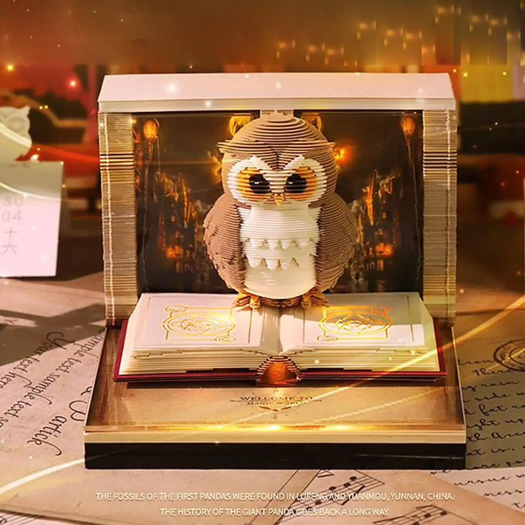 3D Tear Away Mini Desk Calendar 2026 Time Owl-shaped Carving Notepad
