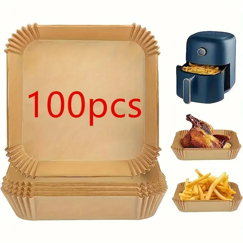 100-Piece Non-Stick Baking Paper Pads – Air Fryer & Oven