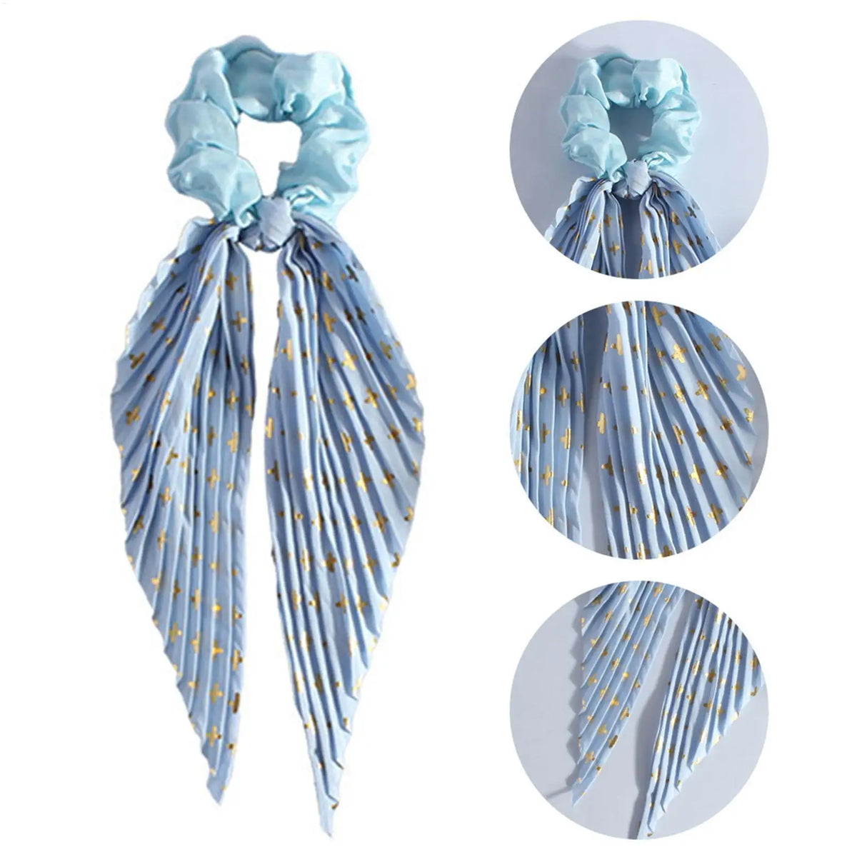 Satin Ribbon Bow Scrunchie – Flower Print Hair Tie for Women